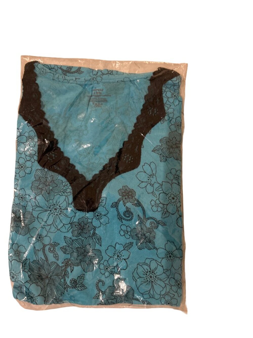 Adonna Sleepwear Nightgown Womens Medium Turquoise Floral Black Lace Trim NWT